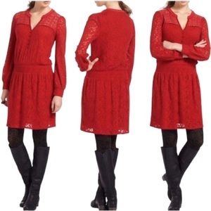 🆕 Anthropologie Leifnotes Red Lace Long Sleeved Dress - Women’s Size Medium